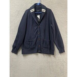 Tommy Hilfiger Sweater Mens 2XL Navy Blue White Button Up Cardigan Preppy Fleece
